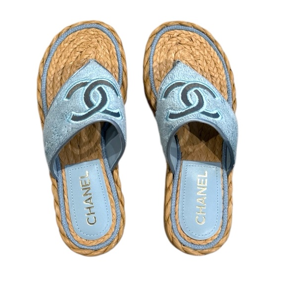 CHANEL Thong Slides Espadrilles Sandal Size 37 NEW - Picture 14 of 16